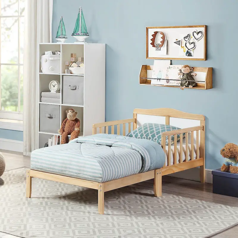 Solid Wood Toddler Bed with Guardrails | Grey/White/Espresso/Black/Natural | Single