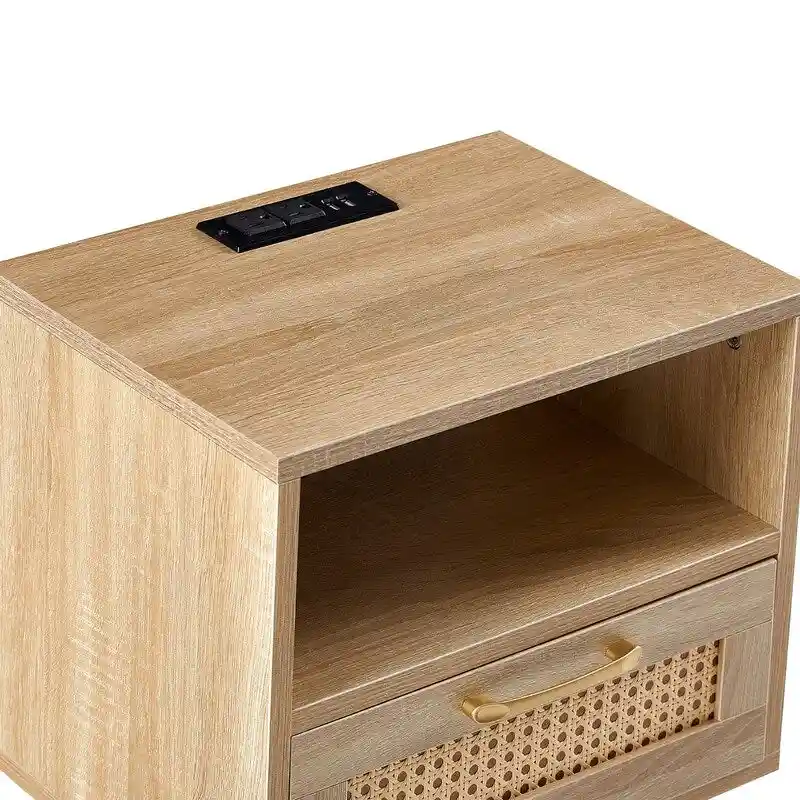 Nightstand with Charging Station End Side Table with Drawer