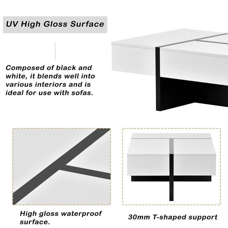 45.2 Modern High Gloss Surface Coffee Table By Aoolive