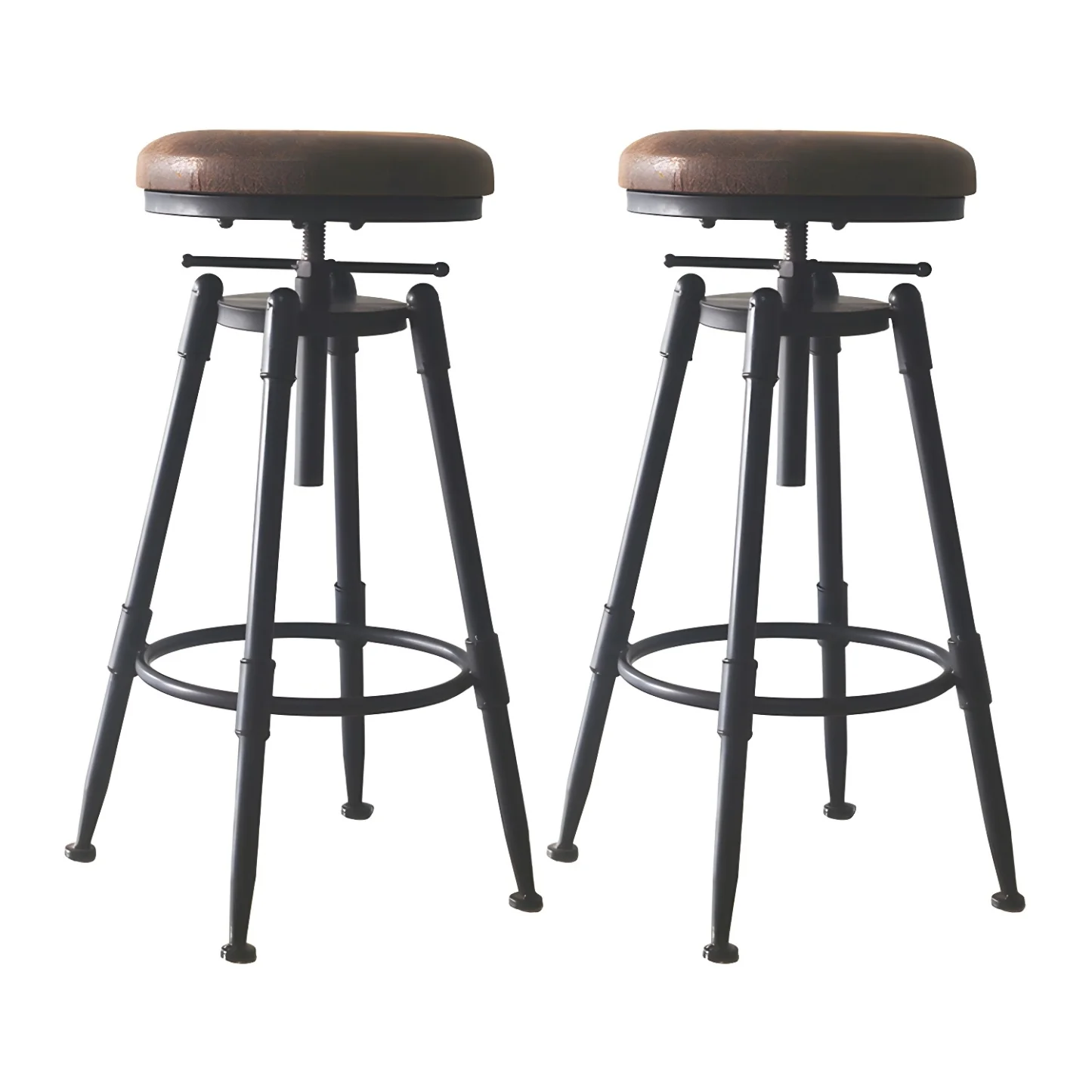 Industrial Metal Leather Swivel Bar Stools with Back