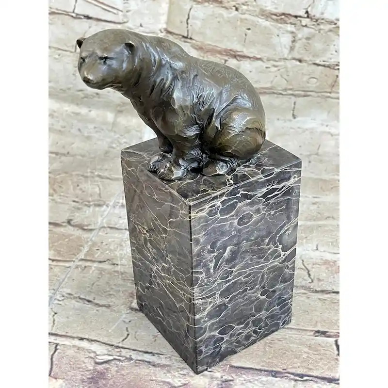 HandmadeSigned Sitting Polar Bronze Bookend Book End Marble Sculpture Statue