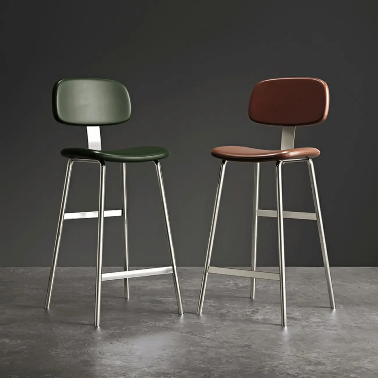 Industrial Faux Leather Metal Frame Bar Stools with Backs