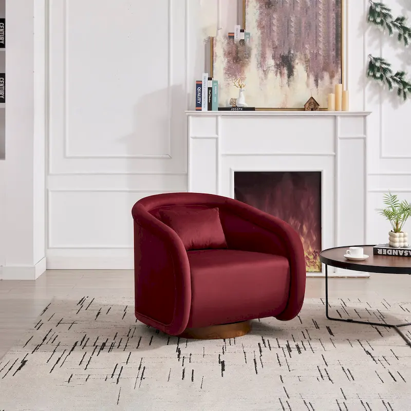 Swivel Accent Chair, 360-degree Swivel Barrel Chair with Velvet Fabric Upholstery, Comfy Pumpkin-Shaped Swivel Chair