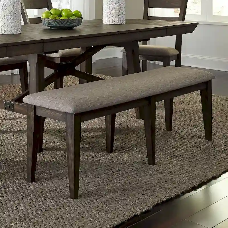 Dark Chestnut and Gray Linen Upholstered Rubberwood Dining Bench with Tapered Legs – 2-Person