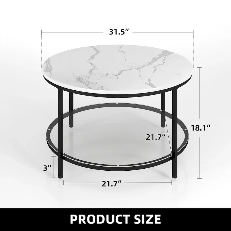 Moasis Industrial 2-Tier Round Coffee Table with Shelf