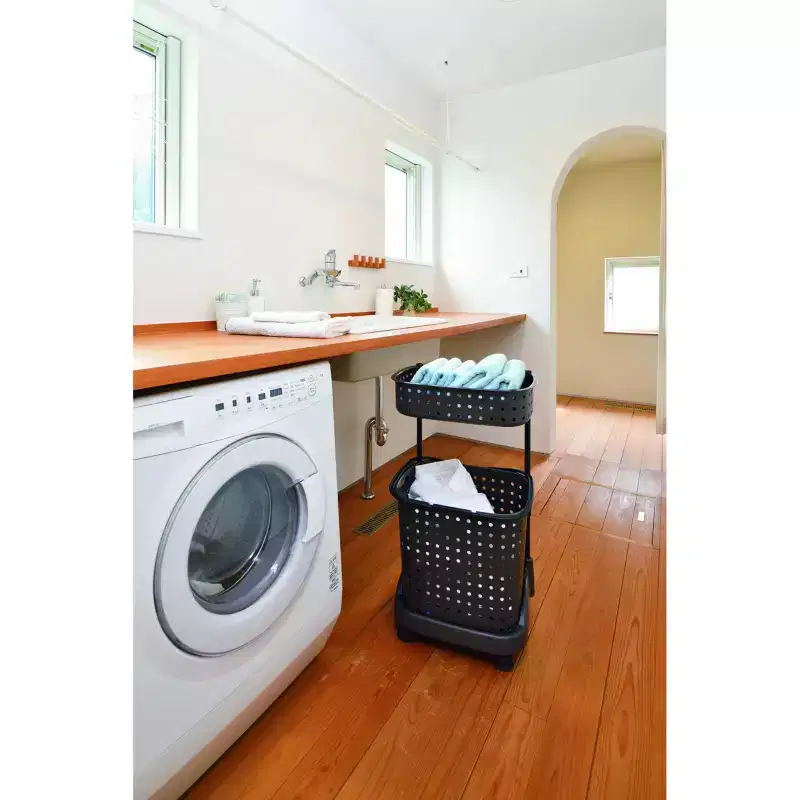 JEJ Astage Mobile Storage Laundry Baskets with Shelf Rack Tier