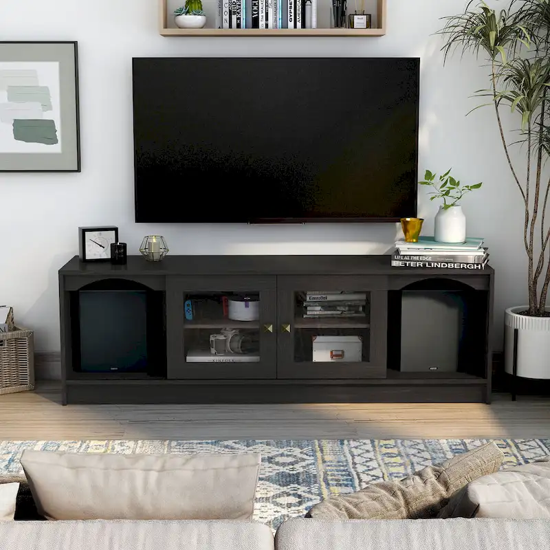 DH BASIC Transitional Espresso 62-inch TV Stand with Storage by Denhour