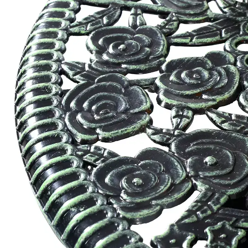 Costway Patio Furniture Cast Aluminum Rose Design Bistro Set Antique Green (Green)