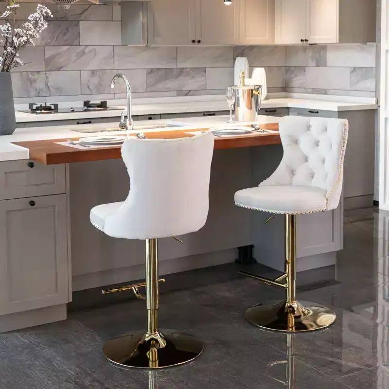 Okak Swivel Velvet Barstools with Adjusatble Seat Height Set of 2, Modern Upholstered Bar Stools with Gold Base for Home Pub