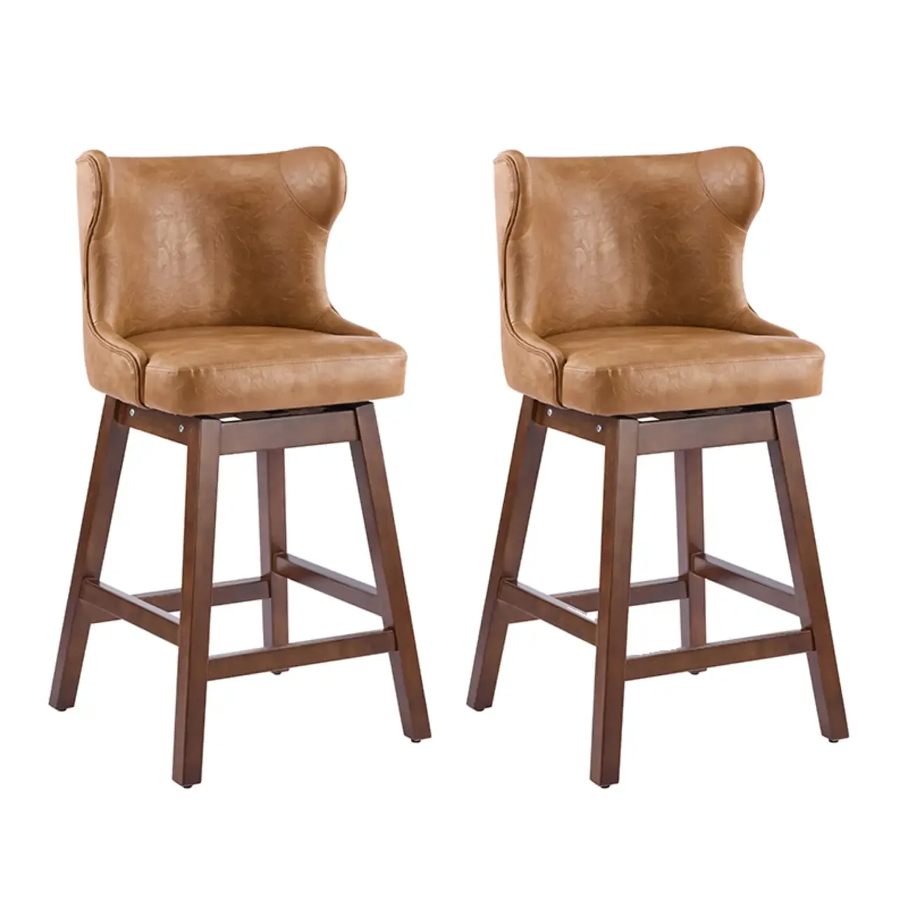 Set Of 2 Bar Height Mid-century Modern Upholstered Bar Stools
