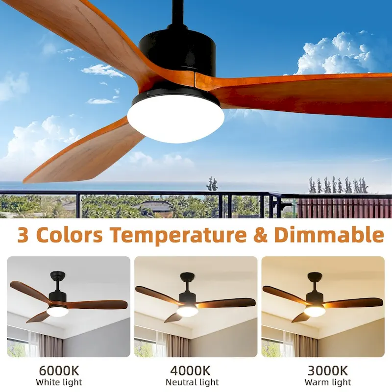 Wood Colour Straight Blade Ceiling Fan Light