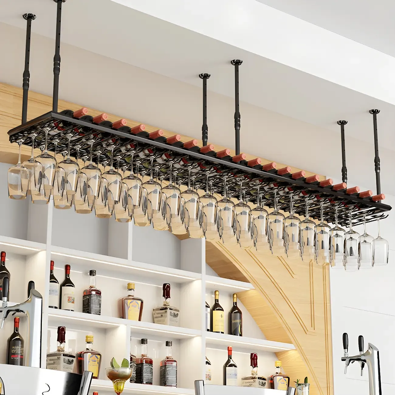 Industrial Metal Hanging Wine Rack with Glass Holder