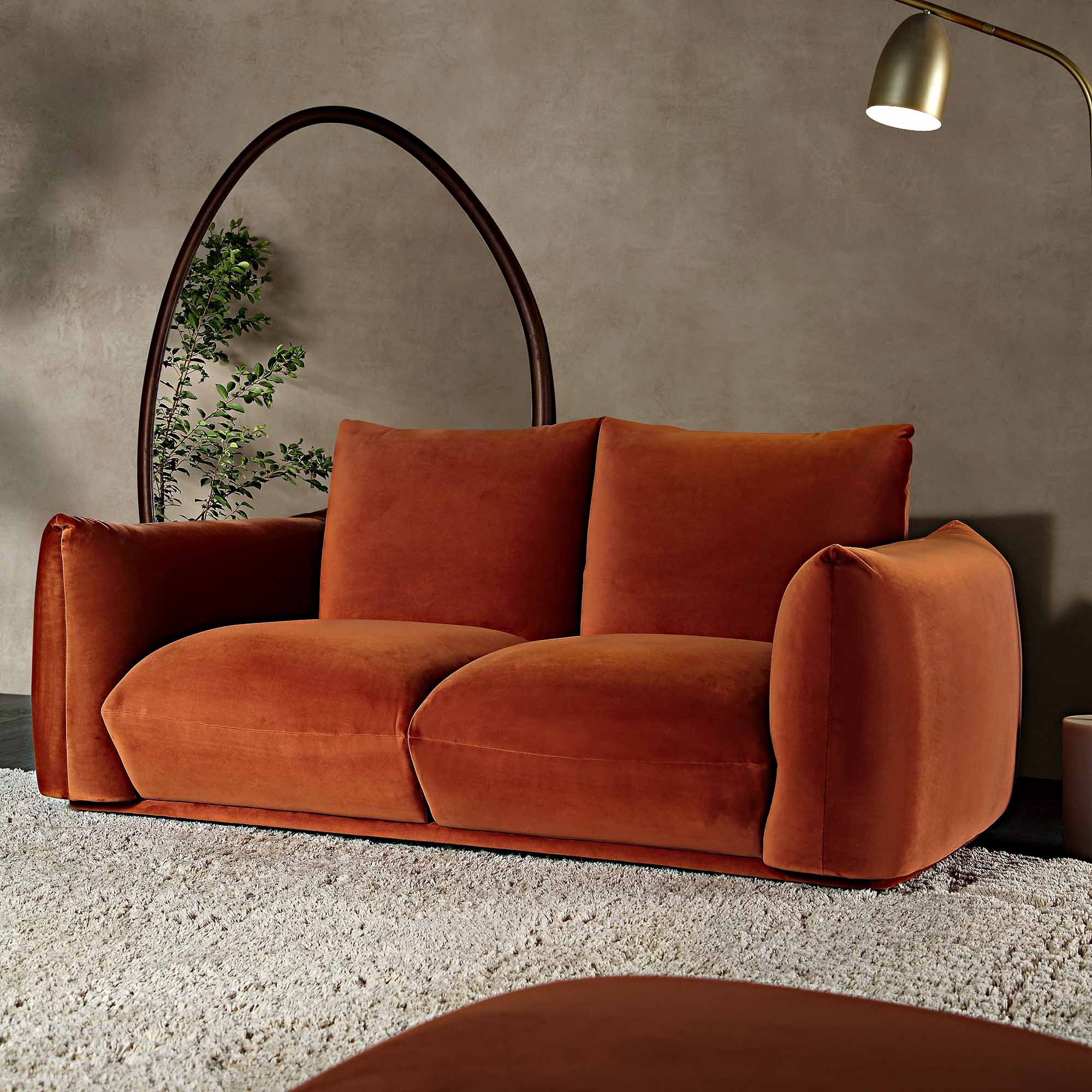 Two Seater Sofa, Rust Velvet