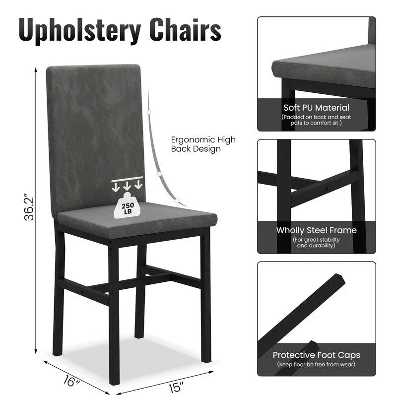 Grondin Modern Style Faux Marble Top 5-Piece Casual Dining Set with 4 Velvet Upholstered Dining Chairs