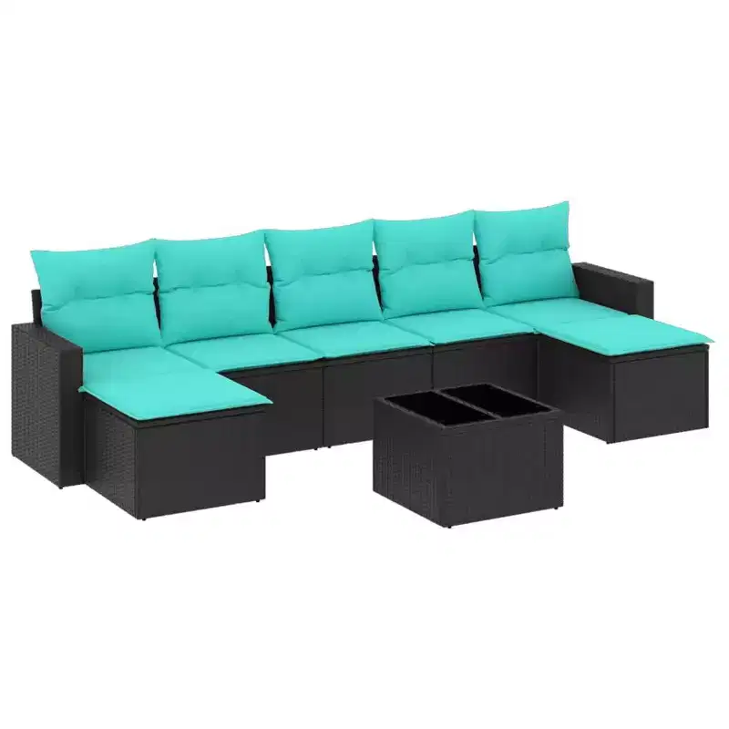 vidaXL 8 Piece Patio Sofa Set with Cushions Black Poly Rattan