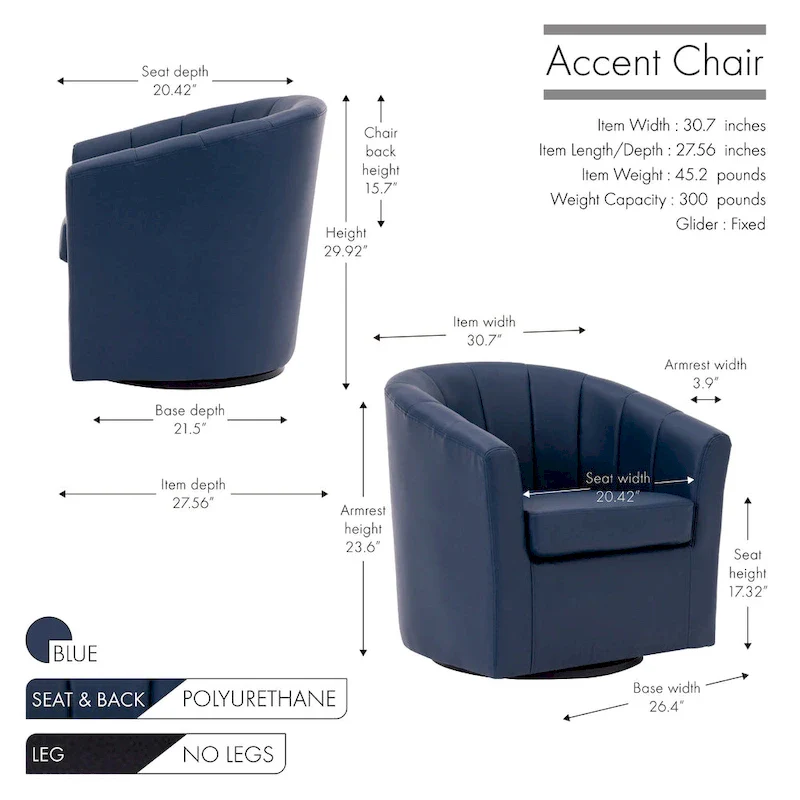 Swivel Barrel Accent Chair - Faux Leather Single Seat