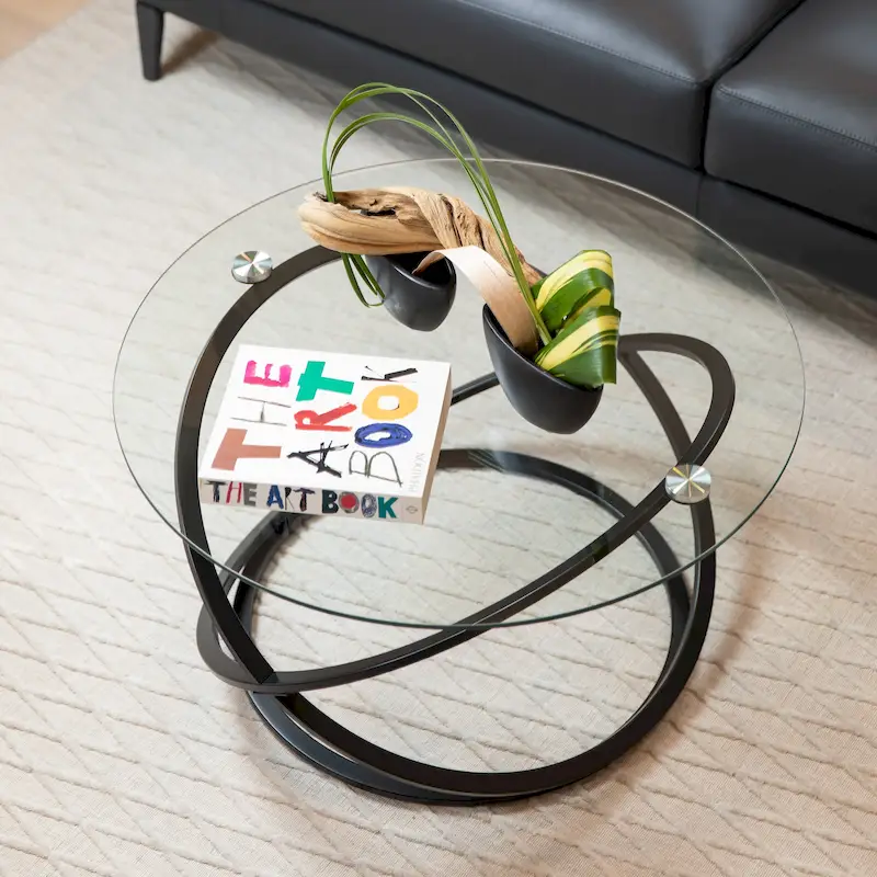 Cross Base Tempered Glass Round Coffee Table