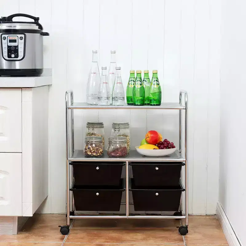 Costway 4Drawer Rolling Storage Cart shelf Scrapbook Paper Office School Organizer BlackWhite
