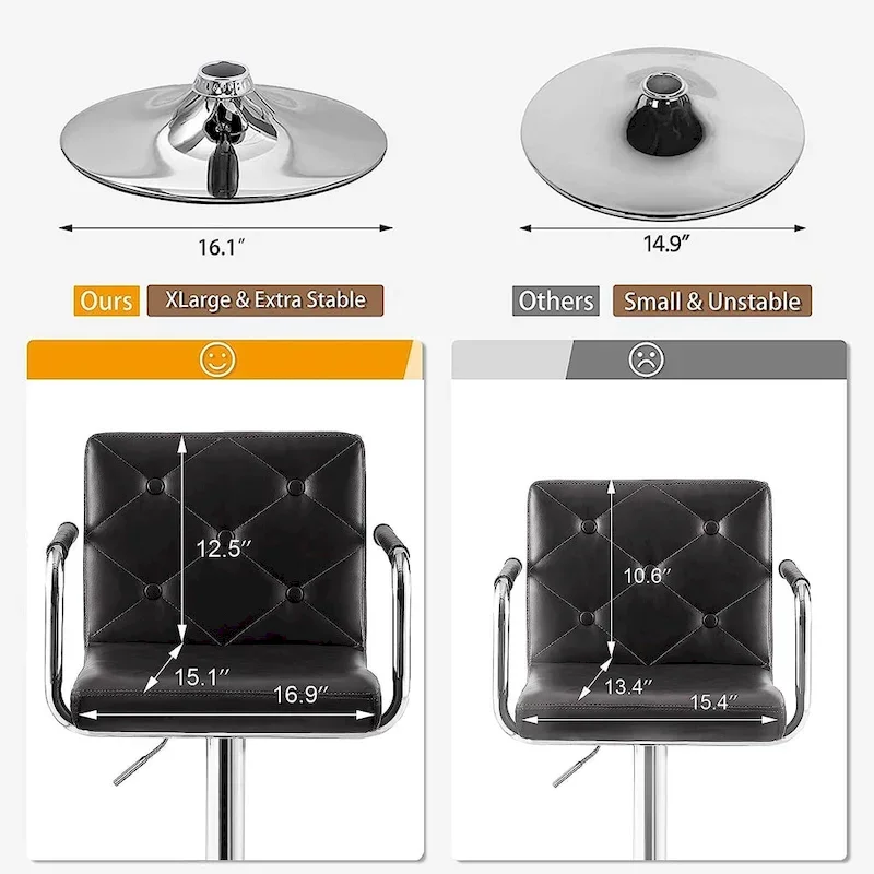 Set of 2 Adjustable Swivel Bar Stools, PU Leather with Arms & Back – White / Black / Dark Grey / Grey / White+Brown