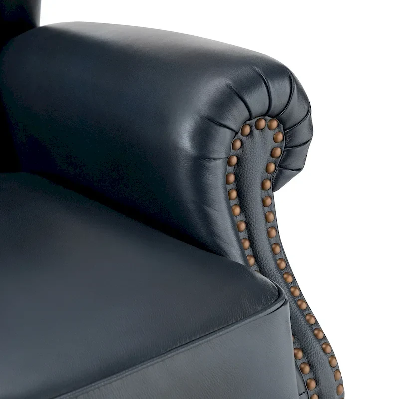 Brown Genuine Leather Wingback Armchair with Nailhead Trim, Set of 2, 1-Person