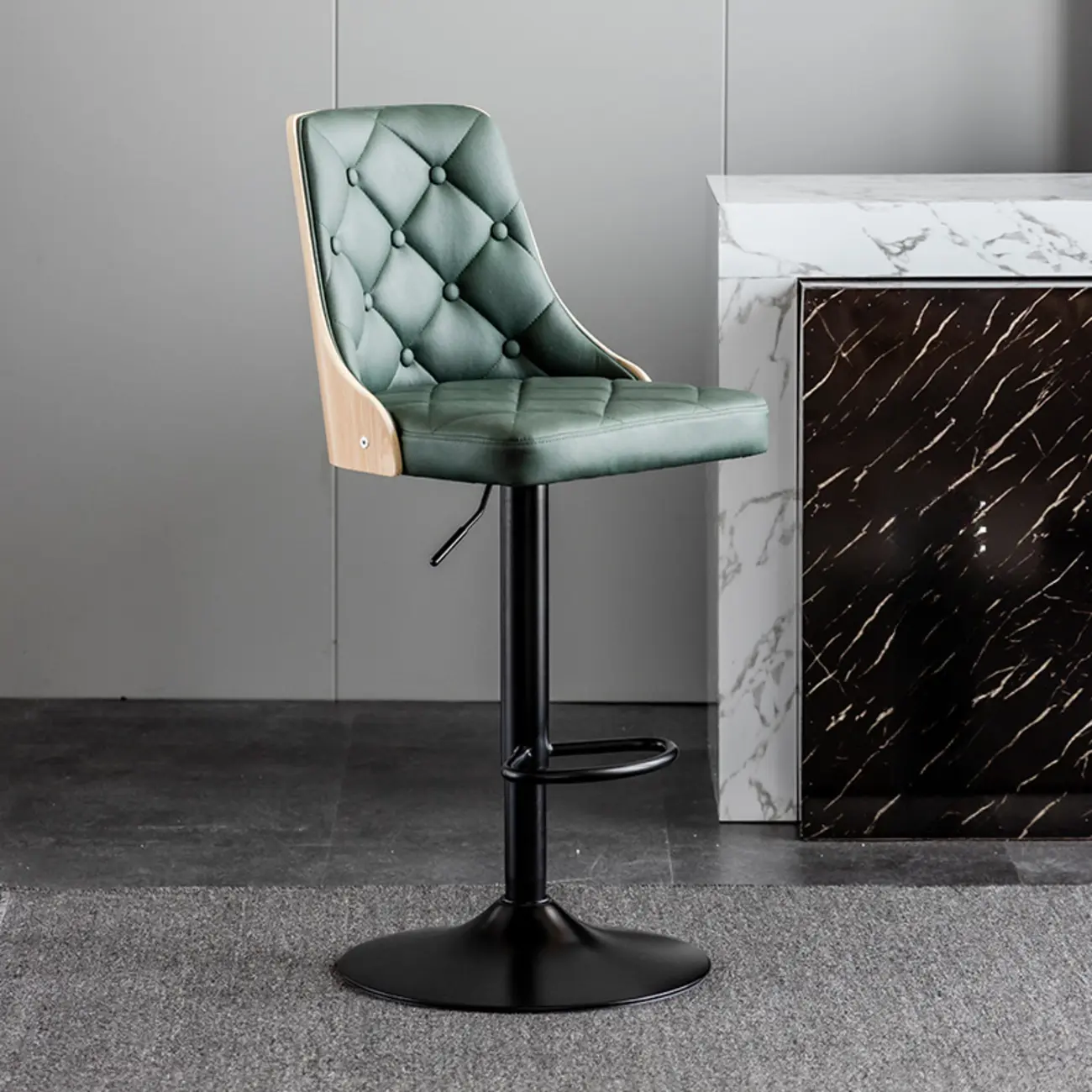 Modern Adjustable Full Back Tufted Leather Bar Stool