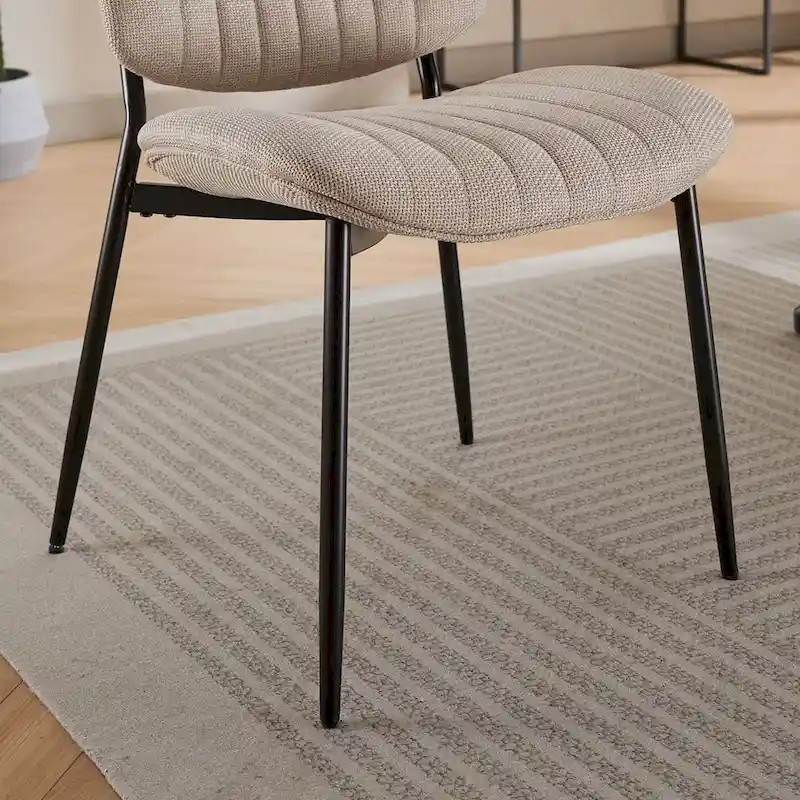 Retro Linen Dining Chairs Set of 2, Bentwood Back with Metal Legs