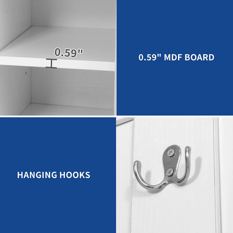 Moasis Entryway Coat Rack Shoe Bench Set, Farmhouse 7 Hooks Hall Tree Coat Shoe Rack