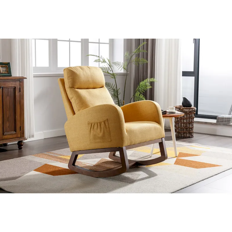Modern Glider Chair, Recliner Armchair with Wood Legs and Side Pocket, Nursery Rocking Accent Chair with High Back