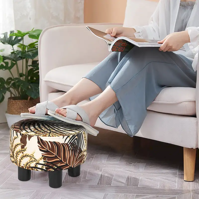 Round Ottoman Velvet Footrest Stool Modern Padded Seat Footstool