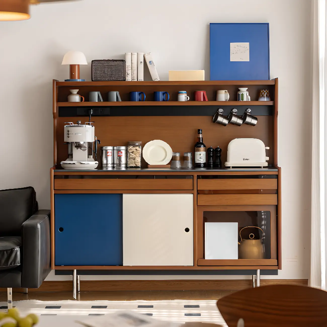 Modern Wooden Buffet Table with Storage Cabinets