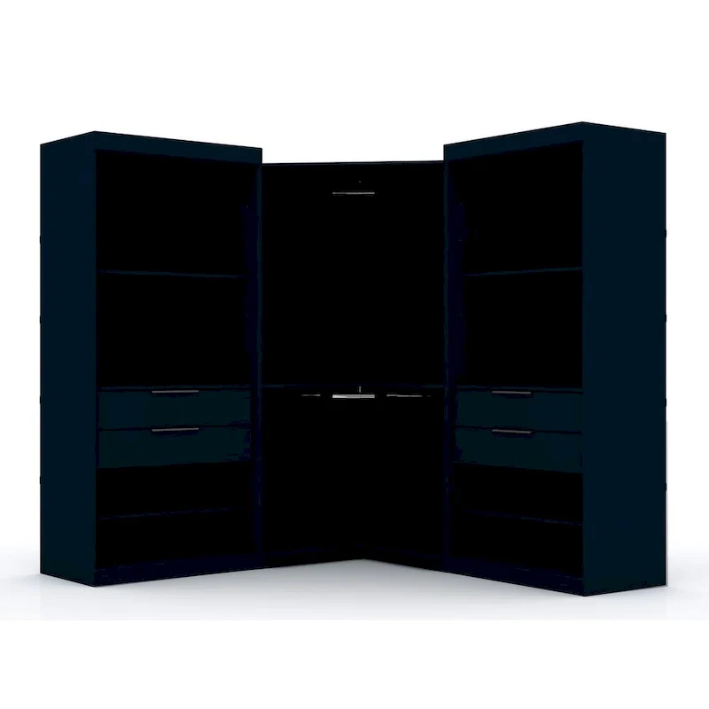 Midnight Blue / Brown / White Modern Corner Wardrobe Closet, Open 3-Section, 1-Person