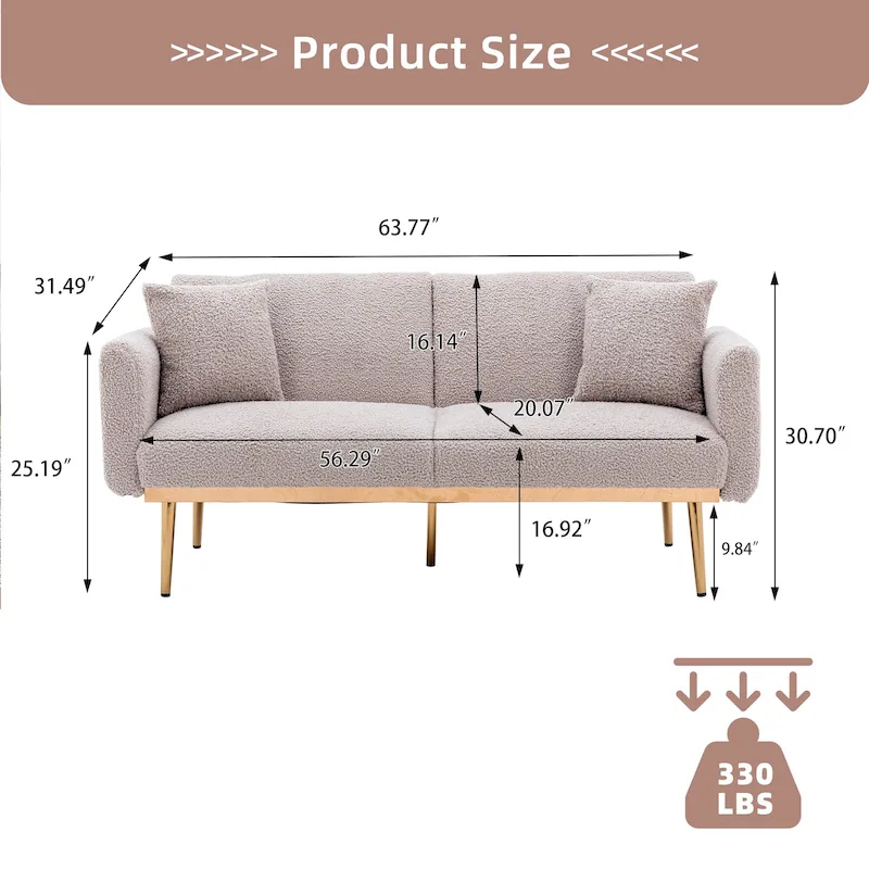 Teddy Fabric Upholstered Tufted Loveseats Sleeper Sofa With Rose Golden Legs