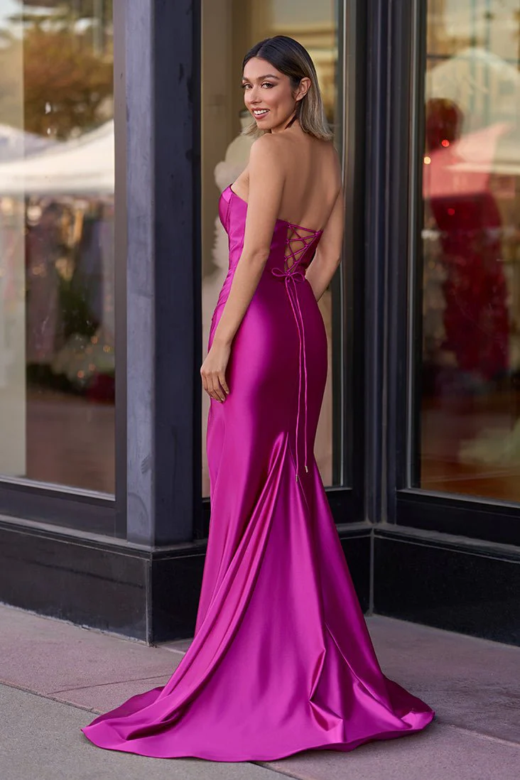 Sweetheart Fuchsia Pleated Mermaid Long Prom Dress