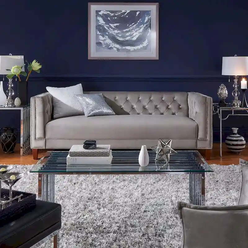 Layla Jewel-tuft Grey Velvet Seating with Nailhead
