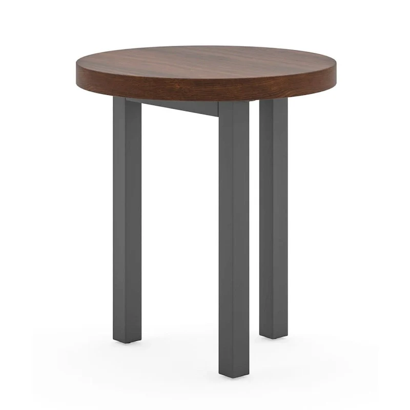 Brown Walnut Wood Round End Table, 3-Leg, 1-Person, 18