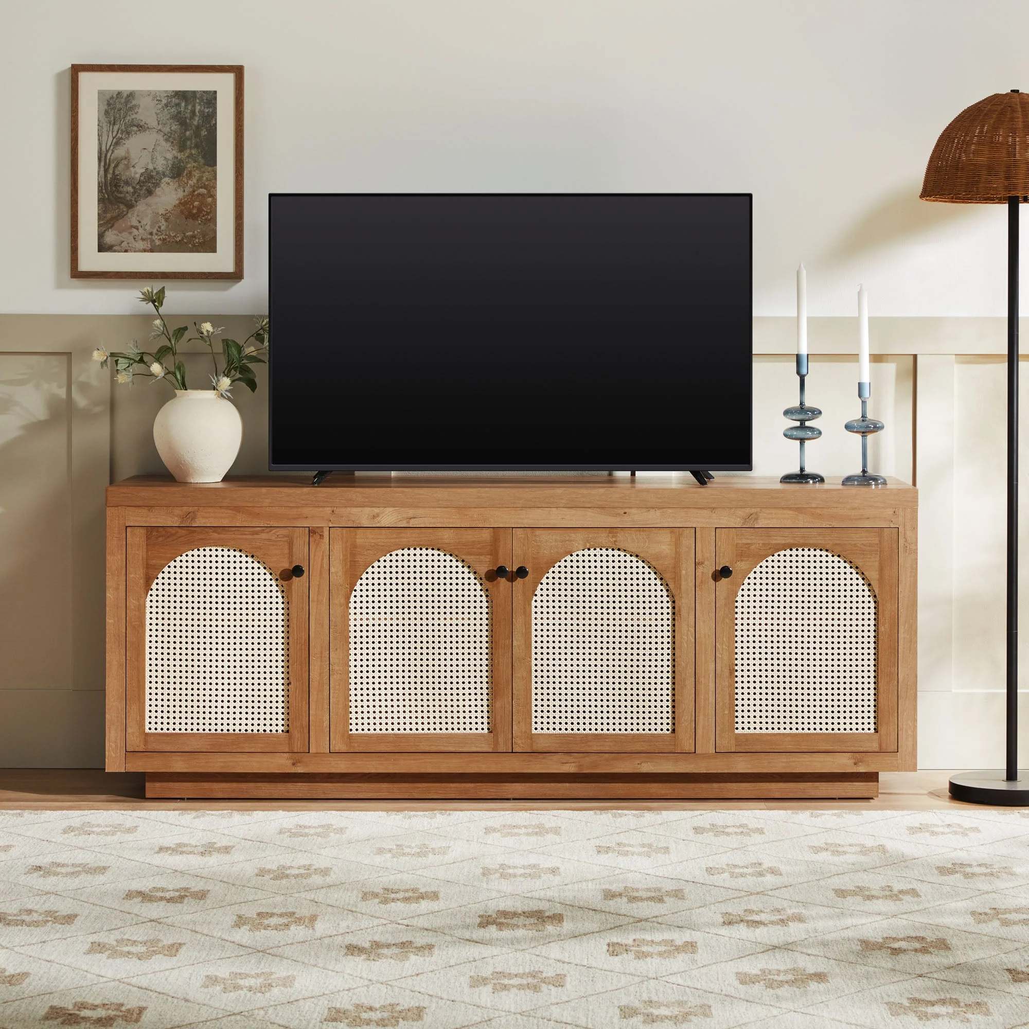 Sasha Contemporary TV Stand and Sideboard with Rattan Doors for up to 80 TV