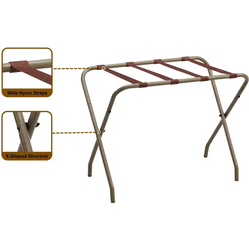 Kings Brand Furniture Anderson Folding Luggage Rack, Stylish Suitcase Stand, Gold