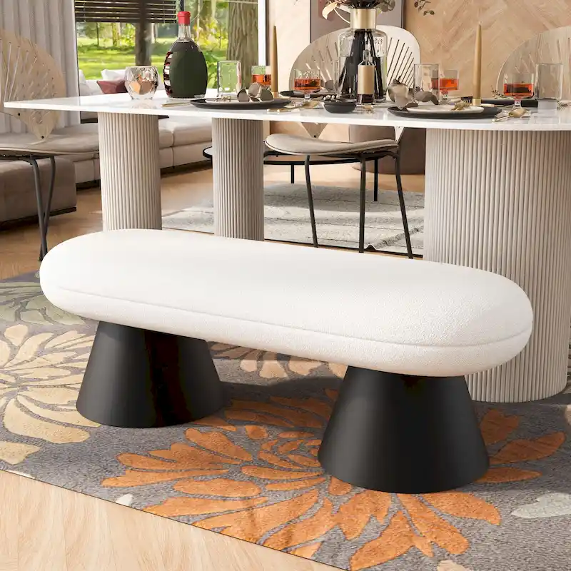 Nathan Upholstered Entryway Ottoman with Black Iron Legs