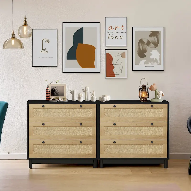 Woven 3-Drawer Storage Cabinet Set(set of 2)