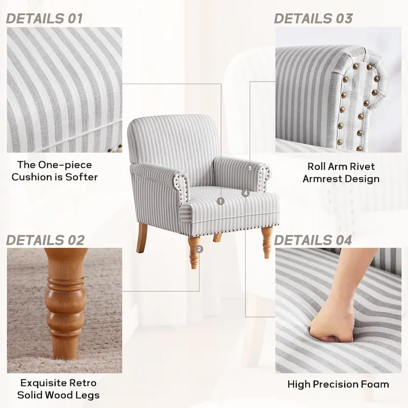 Rolled Armchair Accent Chair Set of 2 Blue/ Grey/ Brown