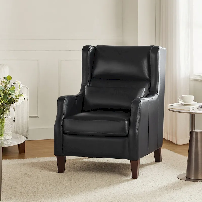 Genuine Leather Wingback Armchair with Pillow