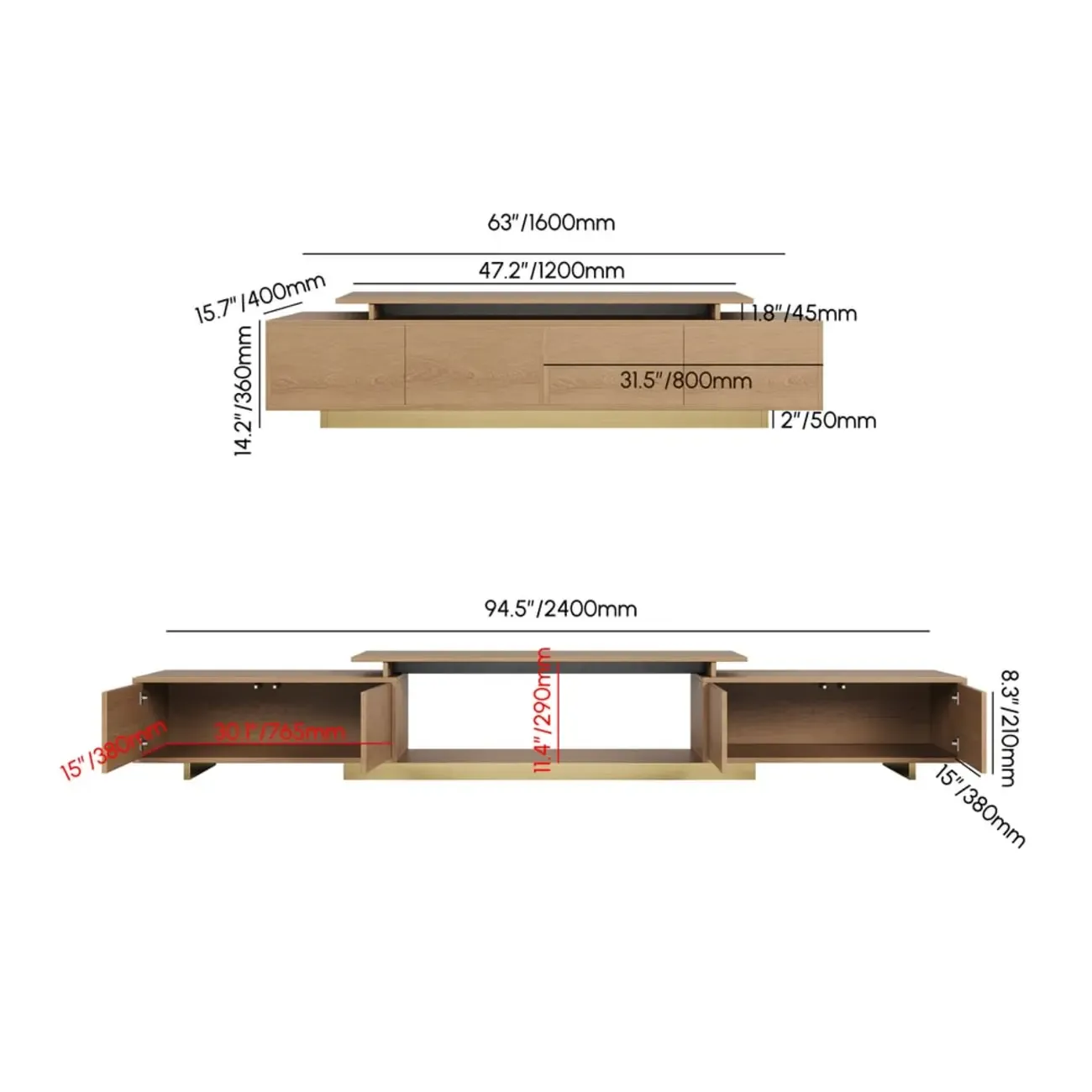 Modern Wood Extendable TV Stand Entertainment Center