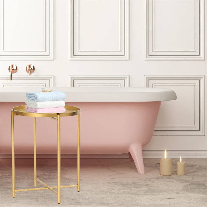 Gold End Table Metal Waterproof Snack Beside Table Accent Coffee Table - 16.9(D)x 16.9(W)x 20.5(H)