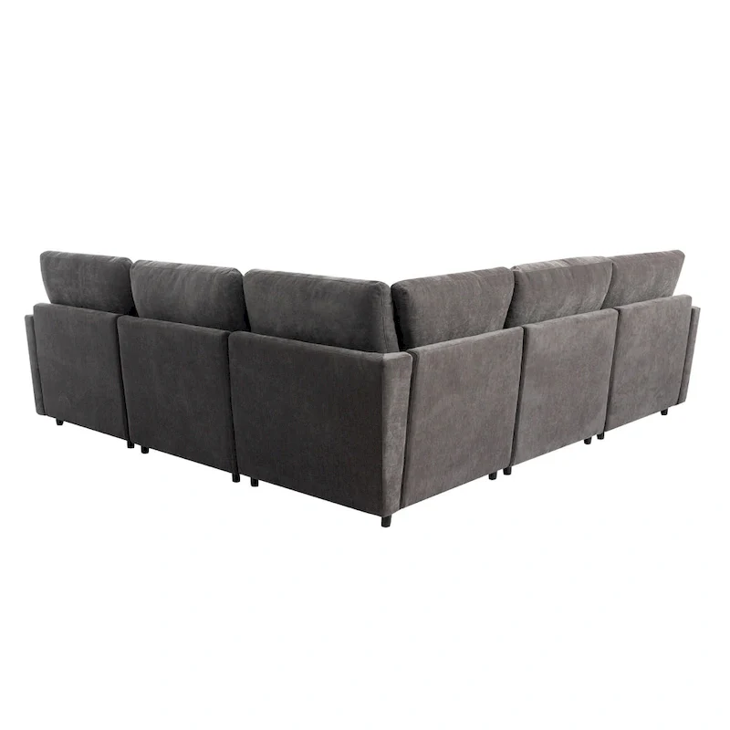 100.4 Spacious U-Shape 6 Seater Sectional Sofa with Removable Ottomans and Pillow, Flexible Configuration