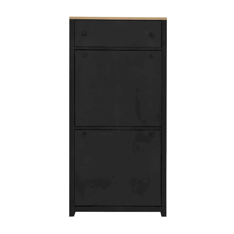 White / Black Flip-Door Shoe Cabinet with Drawer, 2-Person Household, 12 Pairs