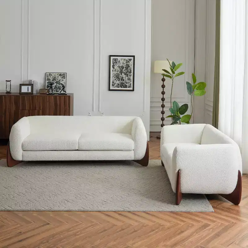 Christopher Knight Home Emma 2 Pieces Living Room Boucle Upholstered Sofa Set, Beige