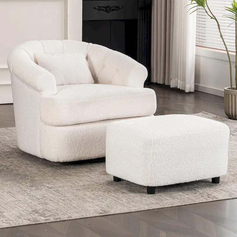 Velvet Swivel Chair with Ottoman