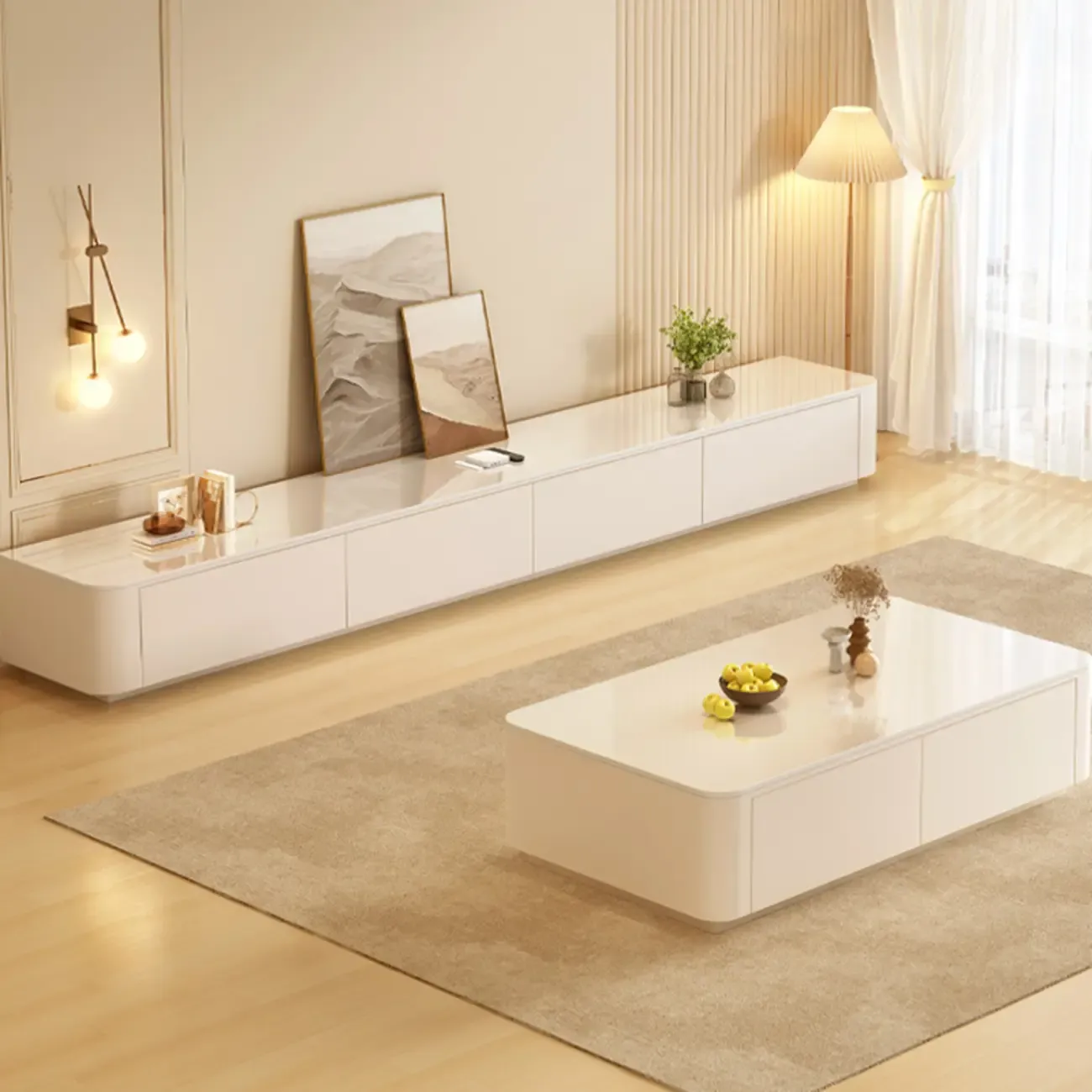 Modern Wooden TV Stand with Drawers and Cable Management