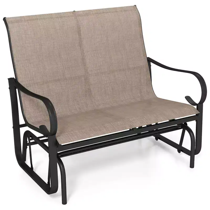 Costway Patio Gilder Bench 2-Person Fabric Rocking Chair with High Backrest Brown