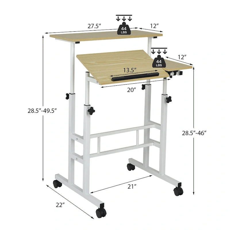 Gymax Mobile Stand up Desk Adjustable Computer Desk Tilting